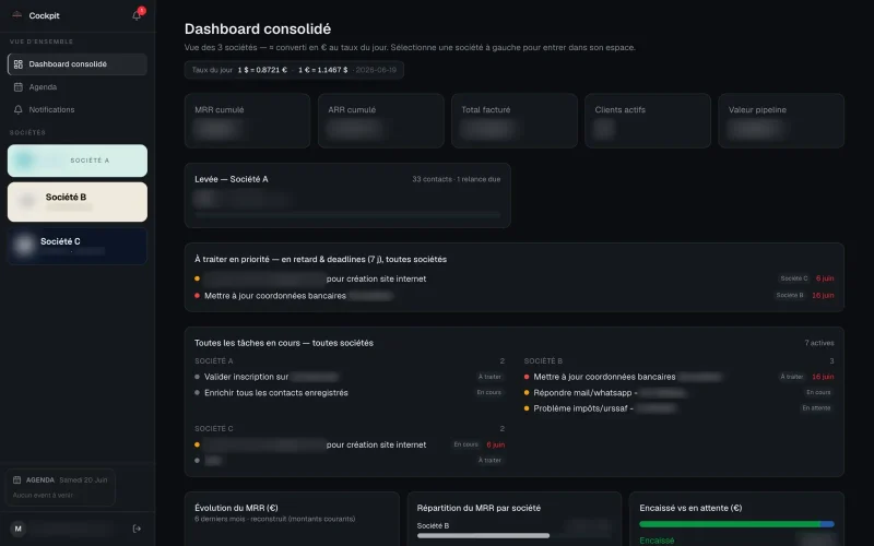 Une capture floutée de Cockpit, le logiciel de gestion d’OTTOPILOTE