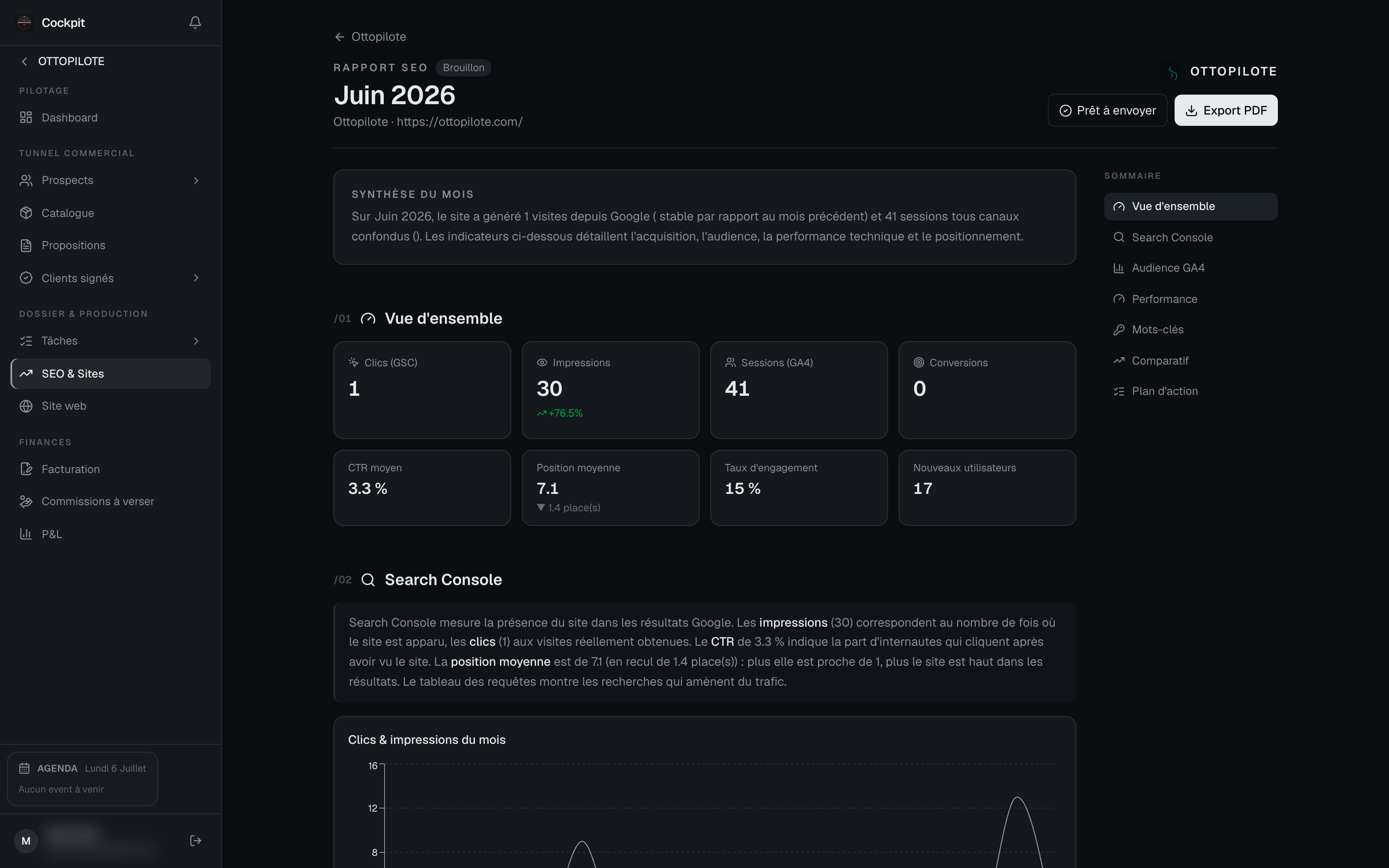 Cockpit — Rapports SEO automatiques