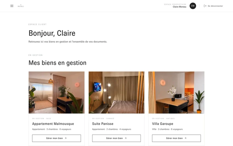 Espace propriétaires du site de Prestigia Conciergerie, créé par OTTOPILOTE