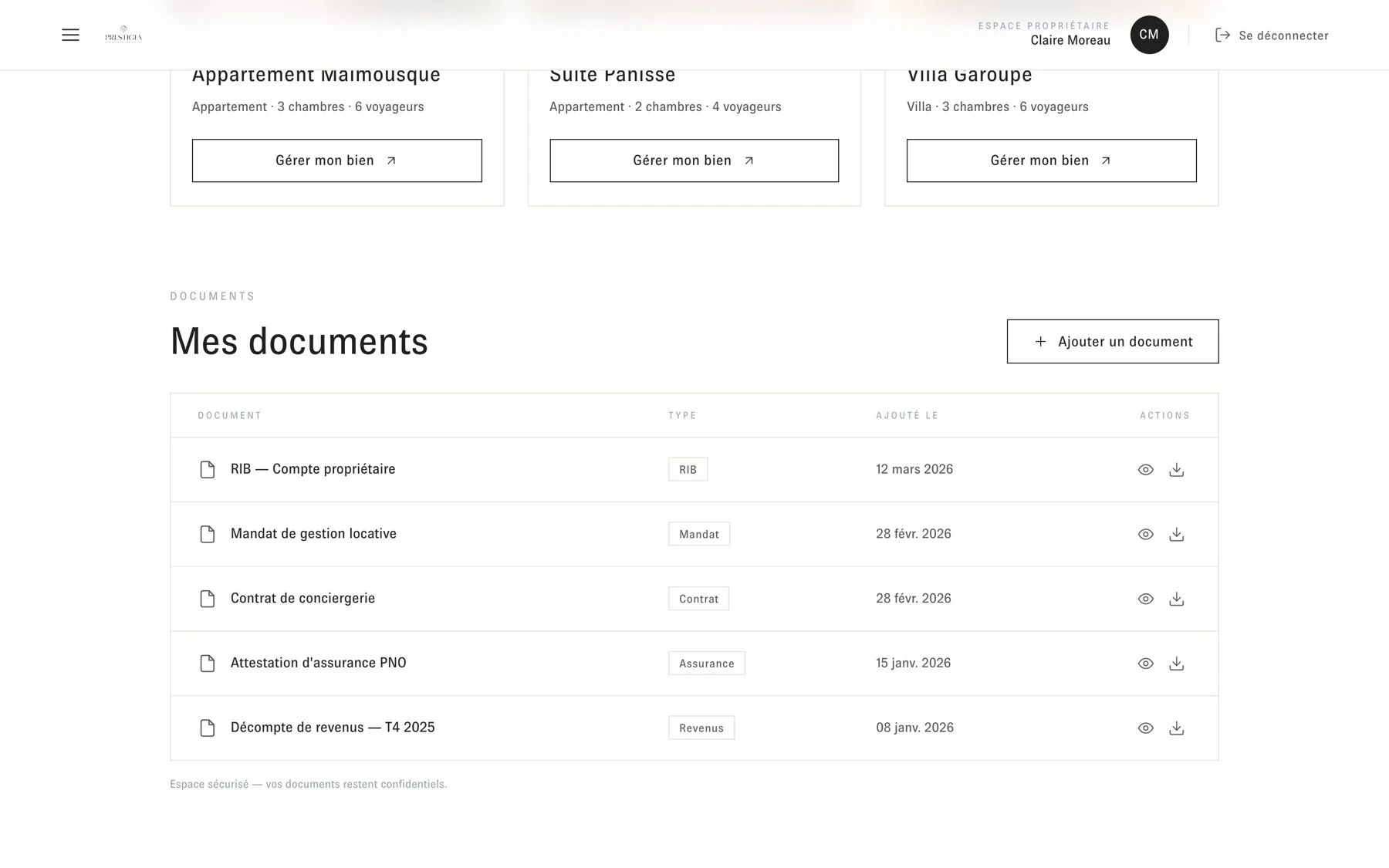 Prestigia Conciergerie — Ses documents