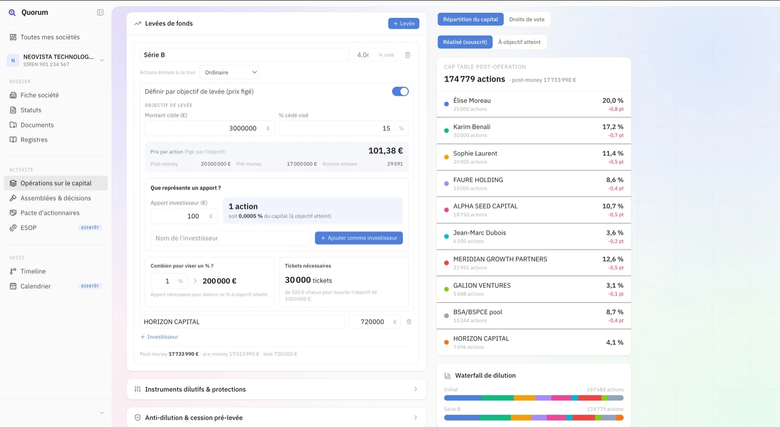 Quorum, logiciel juridique développé par OTTOPILOTE : écran de gestion des dossiers