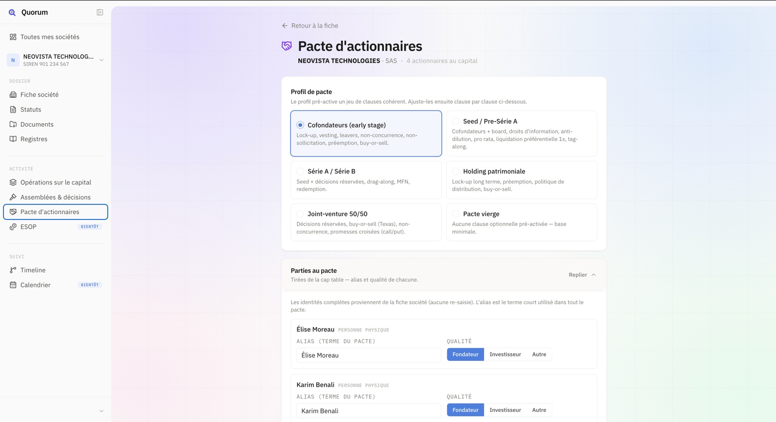 Quorum — Pacte d'actionnaires