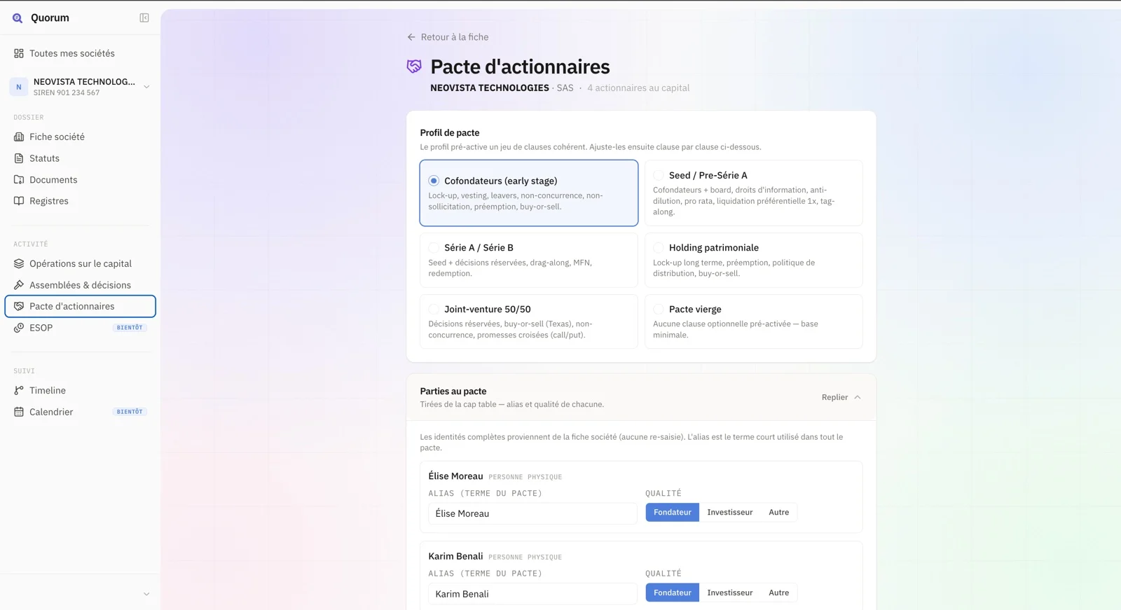 Quorum — Pacte d'actionnaires