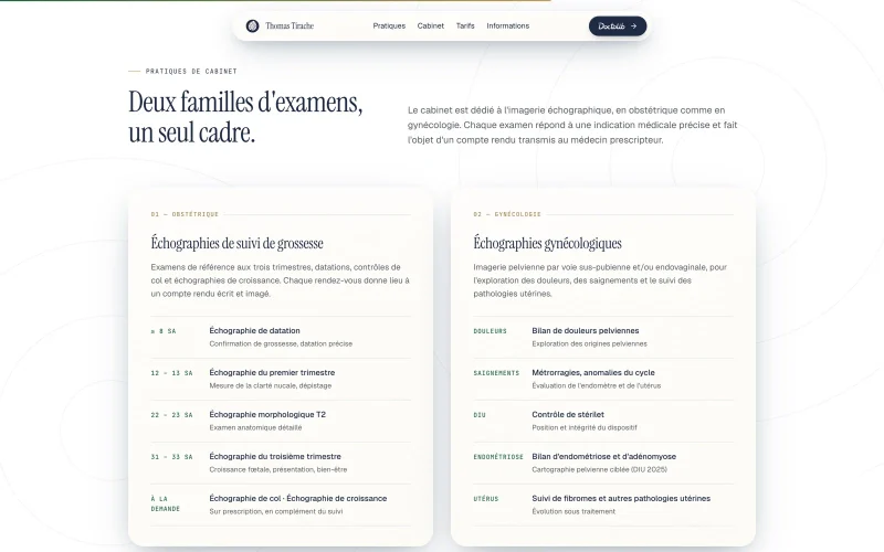thomas-tirache.fr, site vitrine créé par OTTOPILOTE : page du parcours de soins